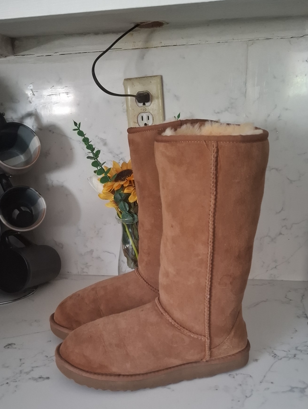 UGG Chestnut Suede Mid-Calf Shearling Boots - Women